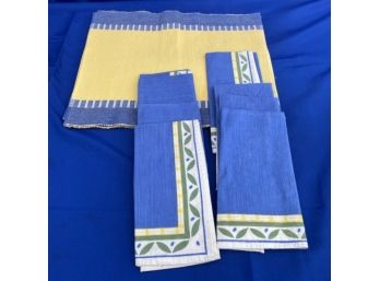 Six Yellow And Blue Cotton Placemats With 8 Coordinating Napkins
