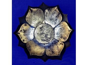 Tole Decorative Petal Bowl - Black & Gold - Signed 'Vagabond Vintage'