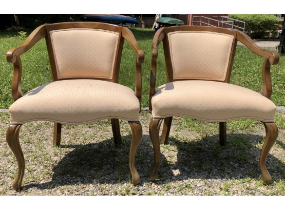 Two Vintage Open Arm Chairs With Cabriole Legs