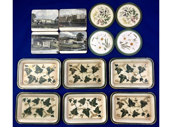 Six Vintage Tole Trays  &  Eight English Coasters