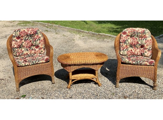 Wicker Set - Including Two Chairs, Table, & Cushions