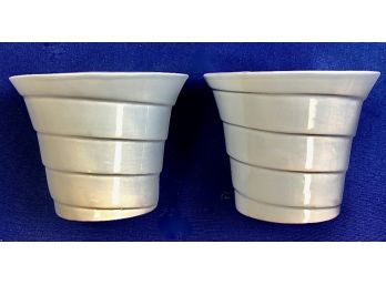 Two Aqua Pottery Cache Pots - Signed On Base