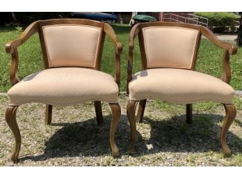 Two Vintage Open Arm Chairs With Cabriole Legs