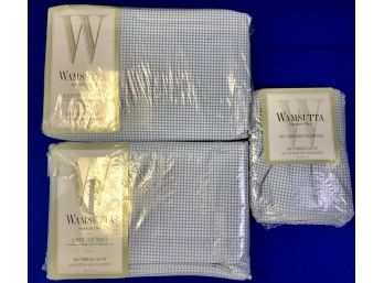 Wamsutta Gingham Queen Sheet Set Including Fitted And Flat Sheets Plus Pillow Cases
