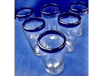 Cobalt Blue Hand-blown Glass Tumblers - Set Of 6