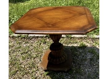 Vintage Coffee Or Side Table With Inlaid Surface & Single Pediment Base