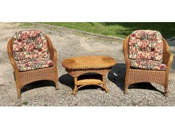 Wicker Set - Including Two Chairs, Table, & Cushions