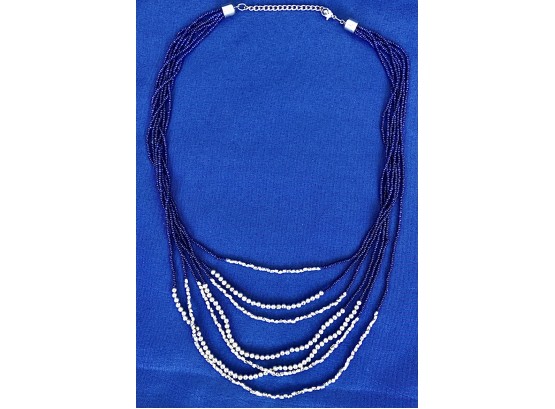 Blue And Silver Colored Beaded Necklace