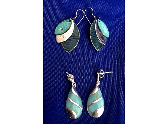 Two Torquoise & Silver Pierced Earrings