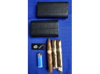 Vintage Cigars, 'Atoll' Cigar Case, Paul Garmirian Cutter, & Bic Lighter