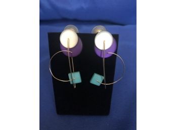 Geometric Blue And Turquoise Pierced Earrings
