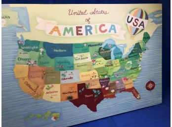 Canvas On Wood  - Map Of The U.S.A. - Signed 'Karis Designs'