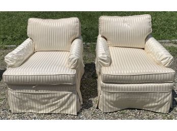 Two White Striped Club Chairs