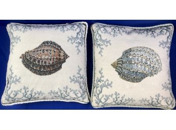 Beautiful Needlepoint Seashell Pillows With Down Cushion Interior - Zipper Closures