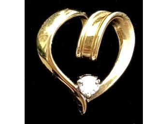 14K Gold Floating Heart Pendant With Diamond - 2.9 Grams 14K Gold With Diamond
