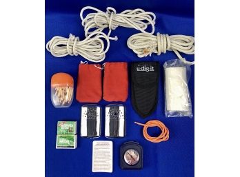 Camping Accessories - Compass, Pocket Hand-warmers, Collapsible Shovel, Rope, Waterproof Matches, Match Case