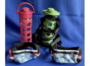 2 Water Bottles, Water Bottle Holder, & Two Bicycle Attachments With Zipper Pouches