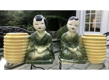 Vintage Pair Of American Ceramics - Chinese Man & Woman Planters