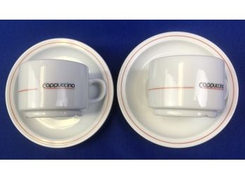 Two Matching Cappuccino Mugs & Saucers