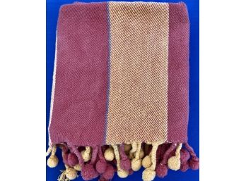 Fun Cotton Throw Blanket With Pom Poms - Great For The Patio Or A Dorm Room - Contemporary Whimsical Colors!