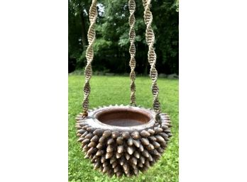 Vintage Seashell Hanging Planter With Original Macrame Attachments