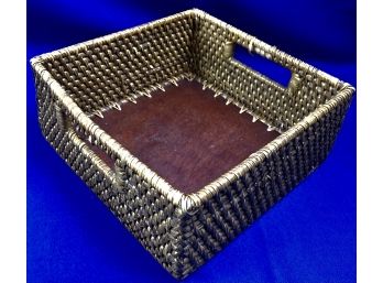 Quality Rattan Basket With Wooden Base, Gallery Edge, & Handles