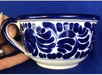 Blue & White Pottery Mug - Made In Mexico