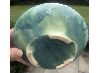 Vintage USA Pottery Green Glaze Pot - Signed 'Made In USA .01 5 '