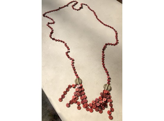 Handmade Red Necklace With Detailed Brass Accents