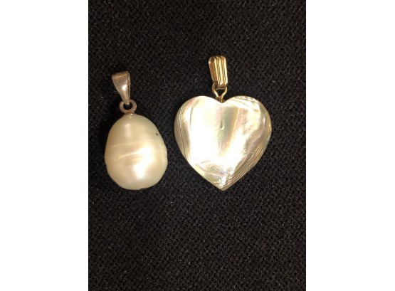 Two Drop Pendants - Heart & Baroque Pearl