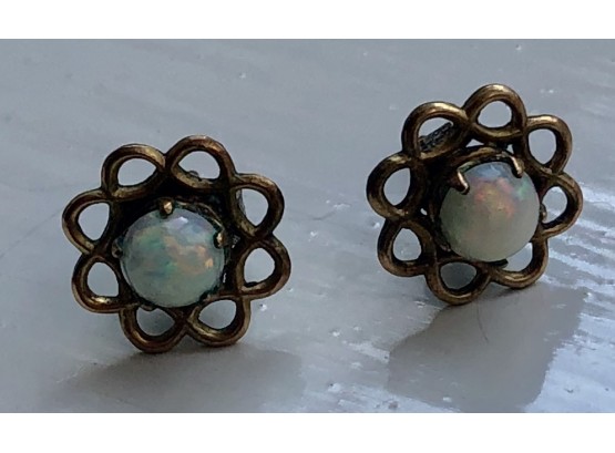 Opal Cabochon Earrings- Vintage Gold Filled Stud Earrings