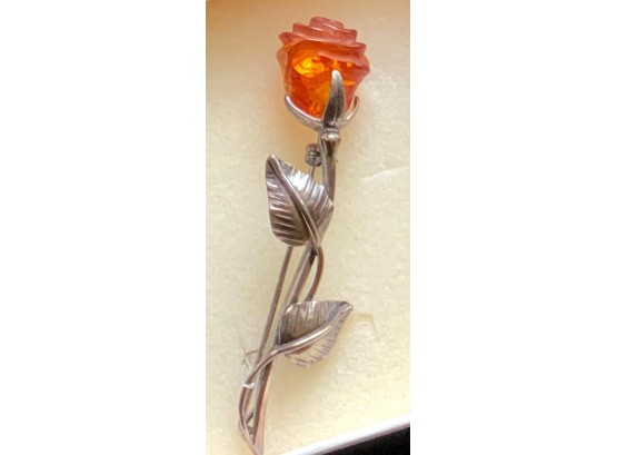Silver And Amber Brooch