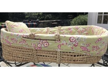 Charming Natural Woven Moses Basket With Lining, Pad & Pillow - Signed 'Tadpoles'