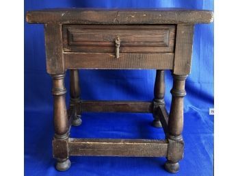 Great Small Jacobean Style Side Table With Brass Pulls - Great Size - Useful!