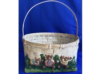 Adorable Hand Painted Basket - Raised Surface Of Applied Artwork - Lovely Quality