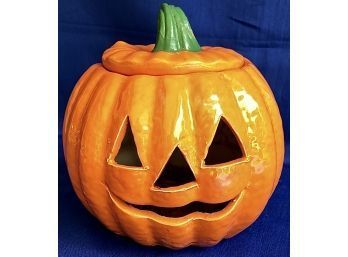 Adorable Ceramic Jack O'Lantern Pumpkin With Lid - Great For A Candle