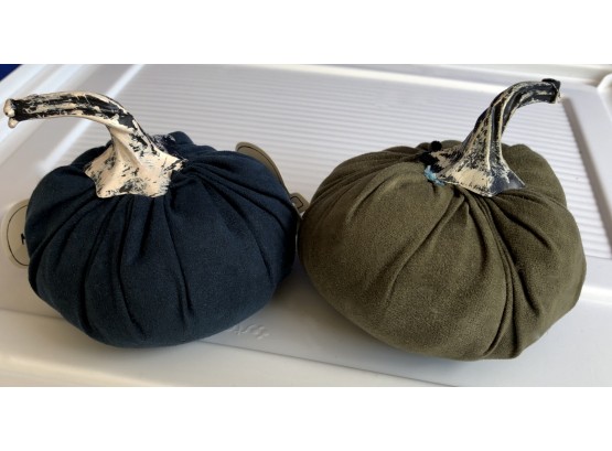 Two Fabric Pumpkins With Natural Style Stems