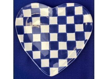 Blue & White Pottery Heart - Signed 'Elkins New Hampshire Mesa International Handcrafted In Hungary'