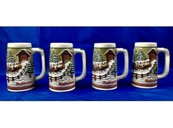 Four Budweiser Limited Edition Beer Steins - Signed On Base Of Each