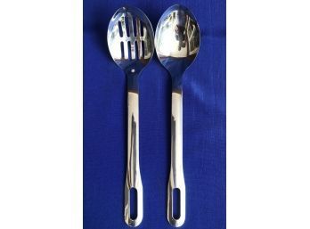 Two Quality Spoons - One Slotted One Serving - Signed 'Edelstahl Rost Frei Stainless Inox'
