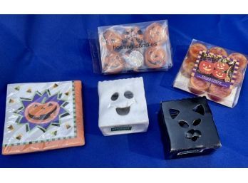 Halloween Party Pieces - Halloween Napkins, Ceramic Votives, Tea Candles, & Festive Floating Candles
