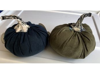 Two Fabric Pumpkins With Natural Style Stems