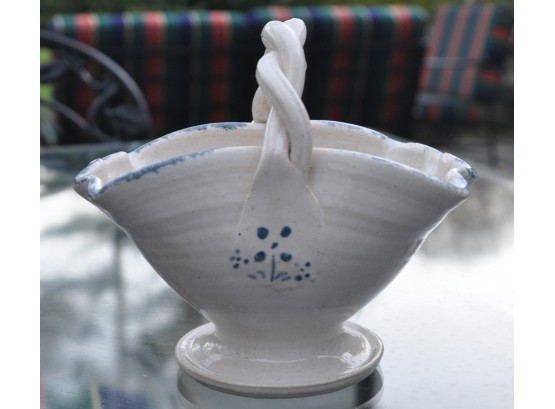 Blue And White Pottery Basket With Handle