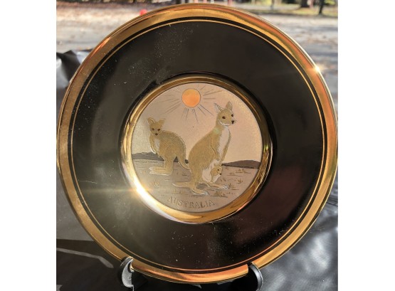 The Art Of Chokin Metal Engraving Plate Depicting Kangaroos - Includes Display Easel