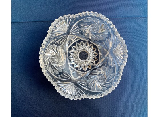 Vintage Cut Glass Bowl With Scalloped Edges