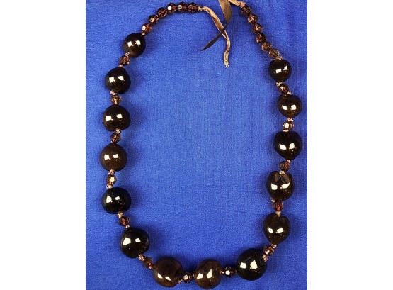 Chunky Brown Beads & Faceted Crystals - Ribbon Adjustable Closure