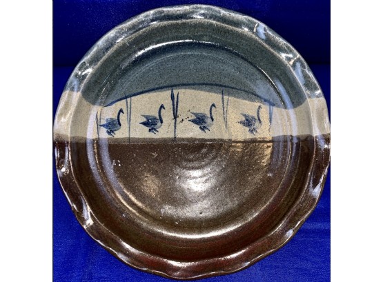 Glazed Studio Pottery Serving Piece - Signed On Base - Pie Plate Form