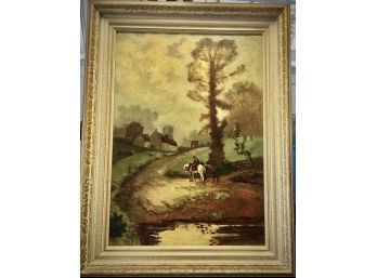 Oil Painting Country Scene 1944- Artist E. Daoust - Horse On Path