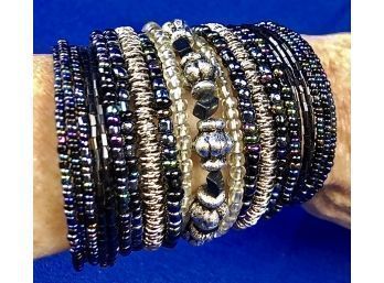 Luxurious Beaded Wrist Cuff With Stretch Adjustable Bracelet Fitting