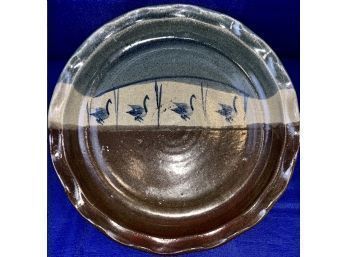 Glazed Studio Pottery Serving Piece - Signed On Base - Pie Plate Form